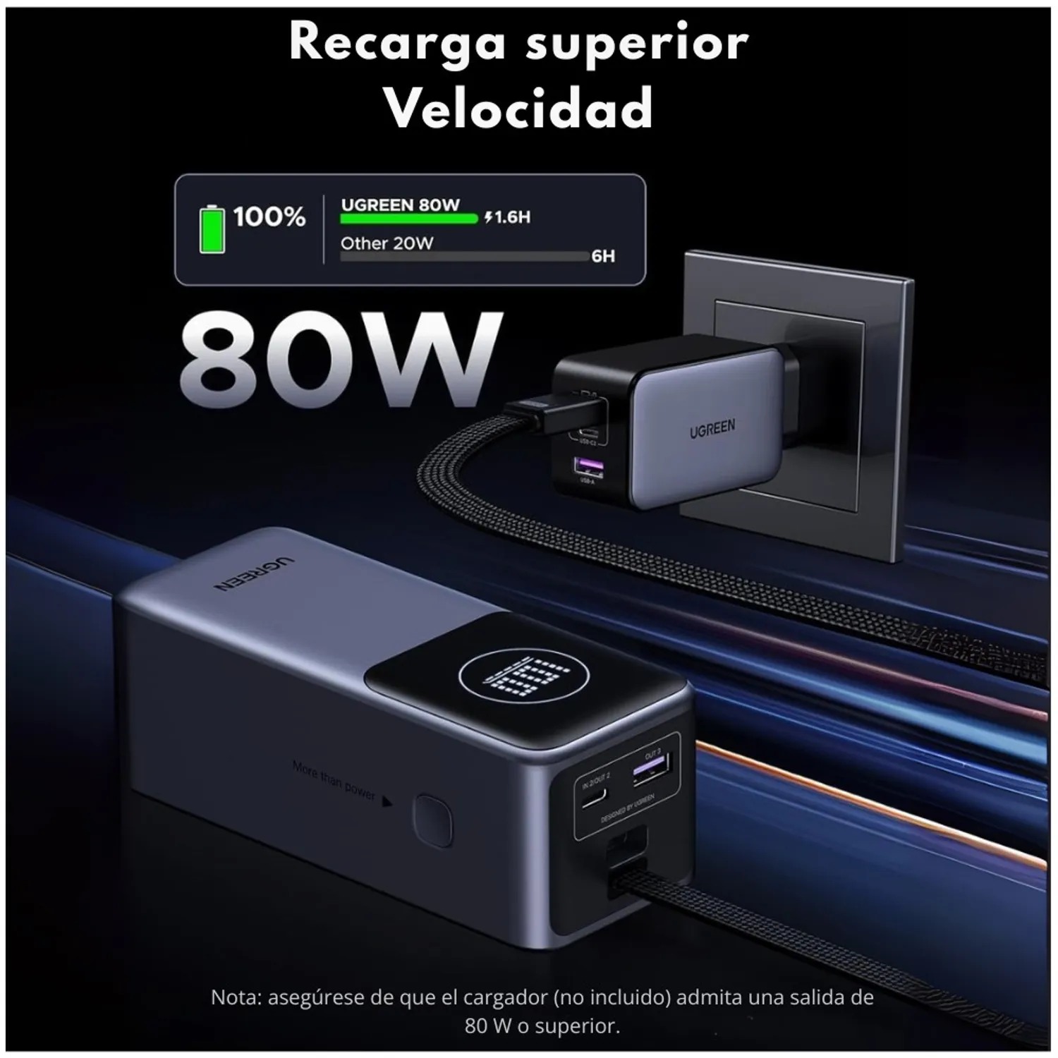 UGREEN NEXODE POWER BANK 20000MAH 130W CON CABLE USB - 4