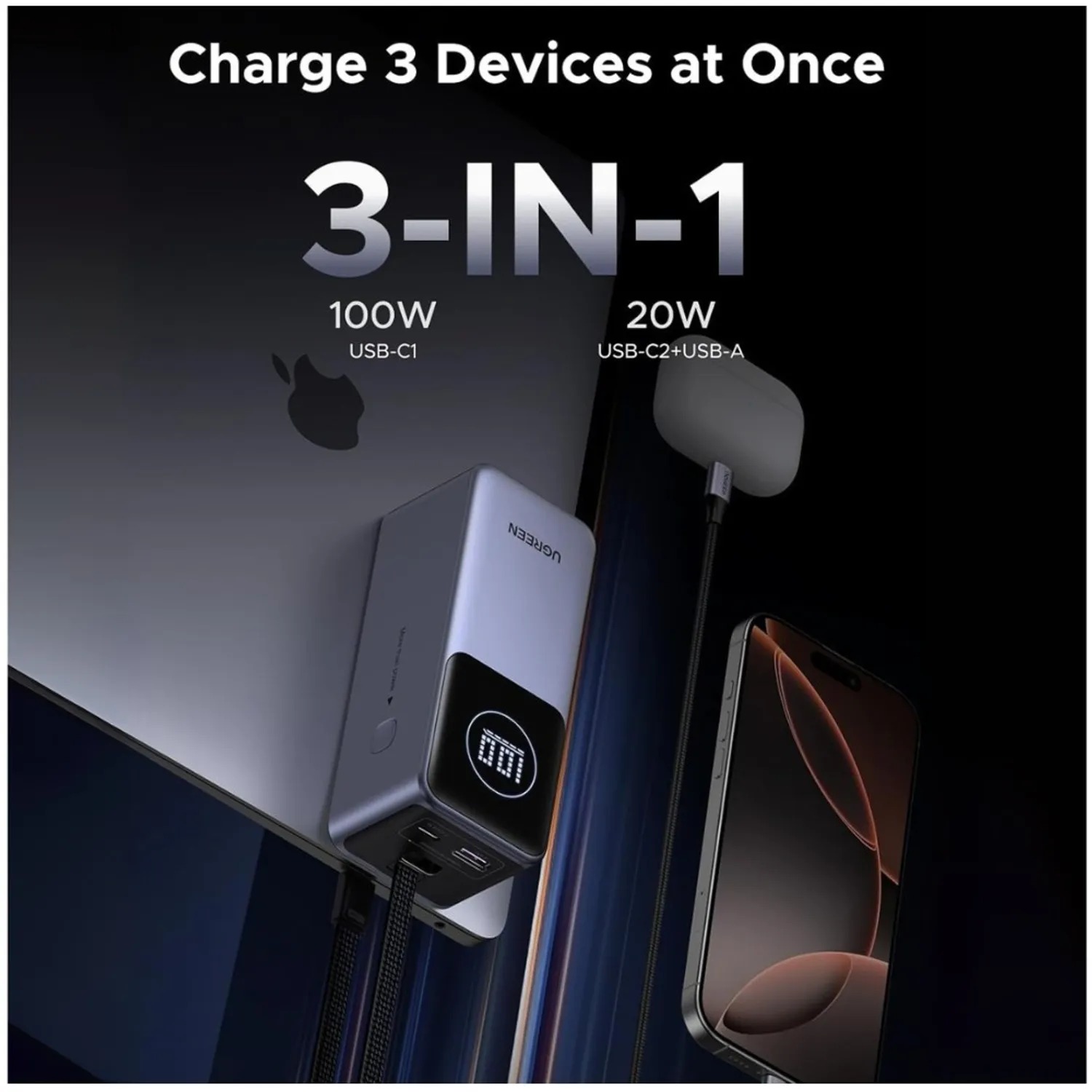 UGREEN NEXODE POWER BANK 20000MAH 130W CON CABLE USB - 6