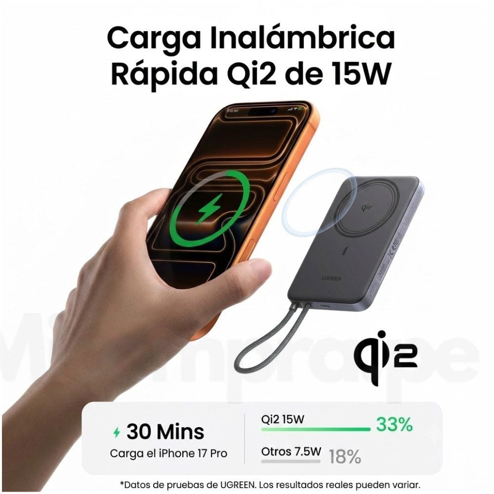 POWER BANK MAGNETICA UGREEN MAGFLOW AIR QI2 30W 10000MAH SPACE GREY PB570 - 2