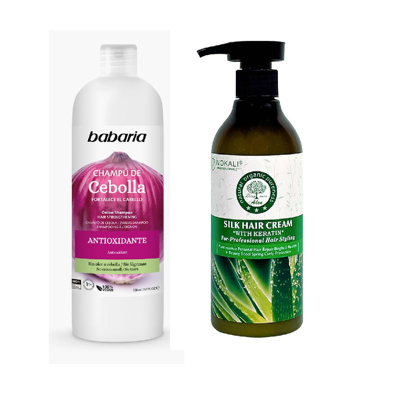 PACK DE SHAMPOO DE CEBOLLA BABARIA + CREMA PARA EL PELO ALOE VERA WOKALI - 1