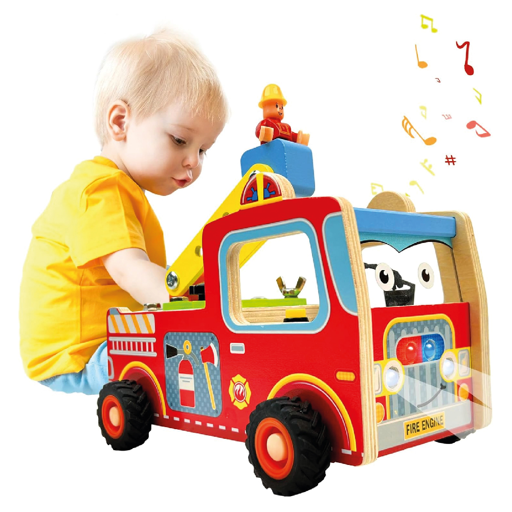 JUGUETE DIDÁCTICO CARRITO DE BOMBERO CON SONIDO MONTESSORI - 1