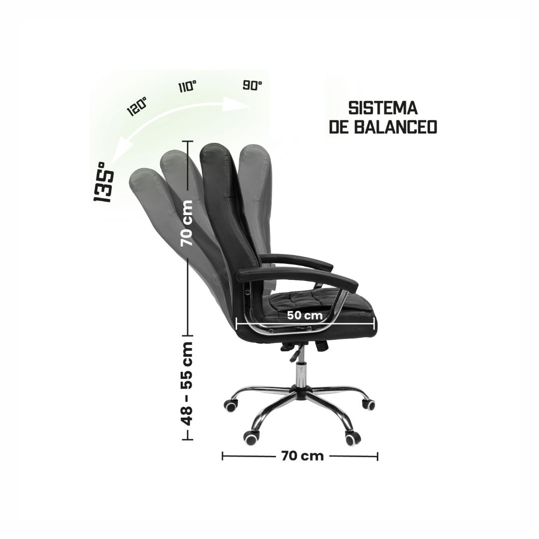 SILLA DE OFICINA GERENCIAL SHINY 909 XION - GIRATORIA CON RUEDAS, SISTEMA DE BALANCEO CON BLOQUEO, ERGONÓMICA, CUERO PU NEGRO - 9