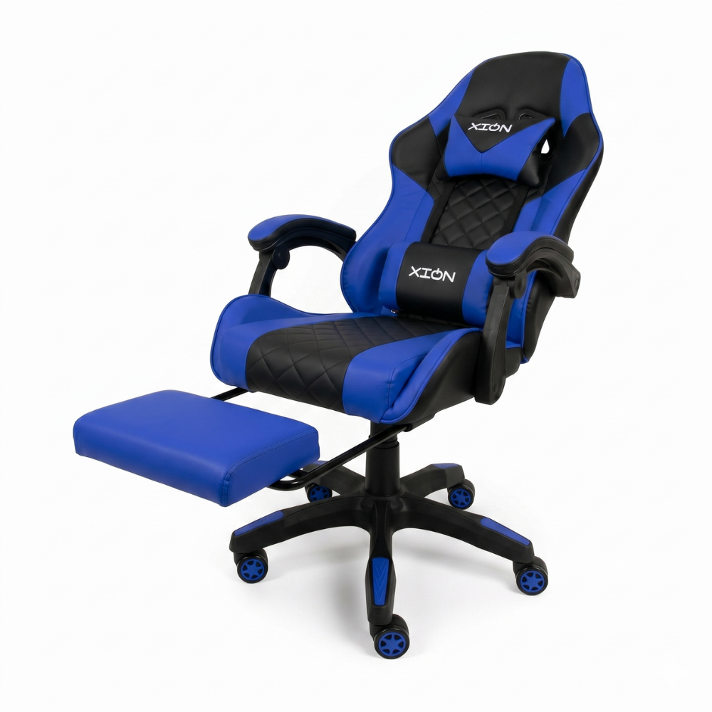 SILLA GAMER RAVEN XION ERGONÓMICA CON MASAJEADOR LUMBAR, POSAPIÉS, MÁX 120KG, RECLINACIÓN 135° NEGRO - 1