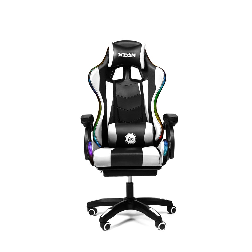 SILLA GAMER RAVEN XION CON LUCES RGB, CONTROL, MASAJEADOR LUMBAR, POSAPIÉS, MÁX 120KG, RECLINACIÓN 135° BLANCO - 3