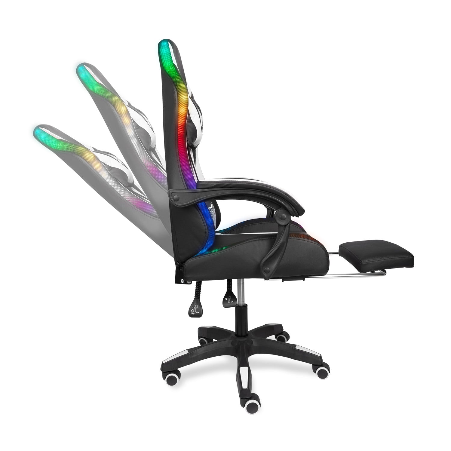SILLA GAMER RAVEN XION CON LUCES RGB, CONTROL, MASAJEADOR LUMBAR, POSAPIÉS, MÁX 120KG, RECLINACIÓN 135° BLANCO - 4