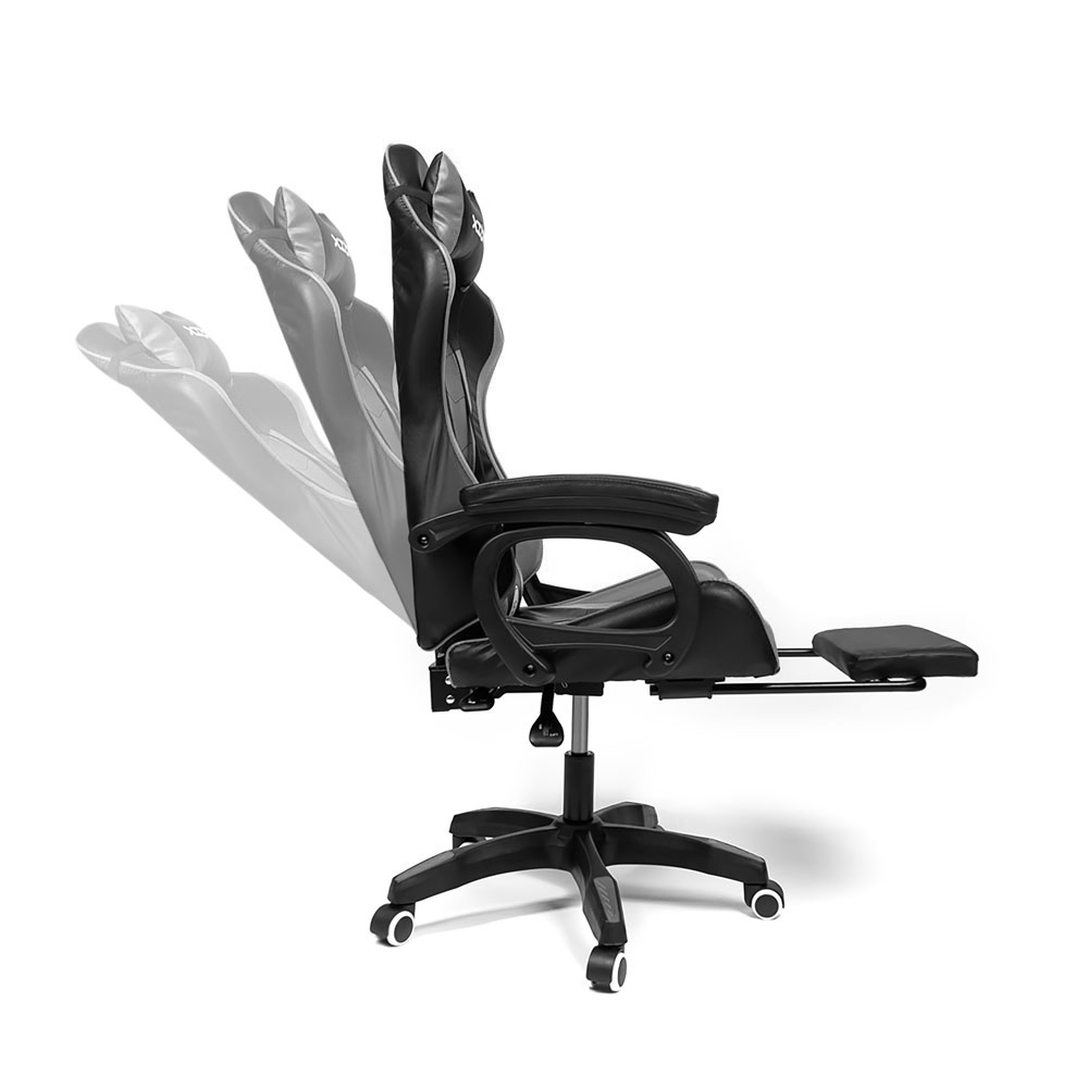 SILLA GAMER RAVEN XION ERGONÓMICA CON MASAJEADOR LUMBAR, POSAPIÉS, MÁX 120KG, RECLINACIÓN 135° GRIS - 6