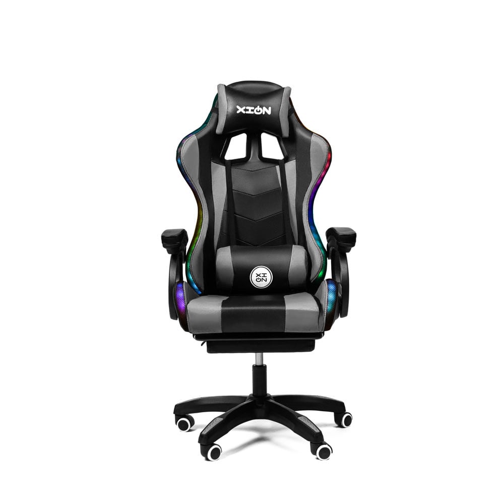 SILLA GAMER RAVEN XION CON LUCES RGB, CONTROL, MASAJEADOR LUMBAR, POSAPIÉS, MÁX 120KG, RECLINACIÓN 135° GRIS - 3