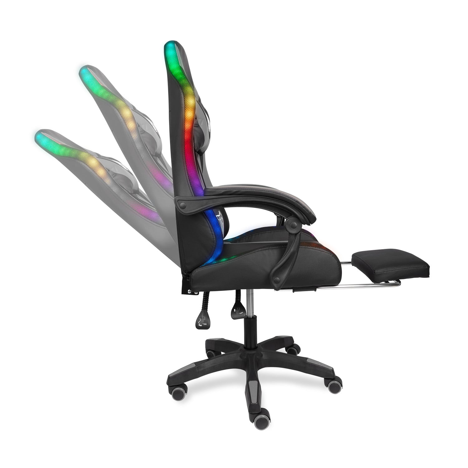 SILLA GAMER RAVEN XION CON LUCES RGB, CONTROL, MASAJEADOR LUMBAR, POSAPIÉS, MÁX 120KG, RECLINACIÓN 135° GRIS - 4