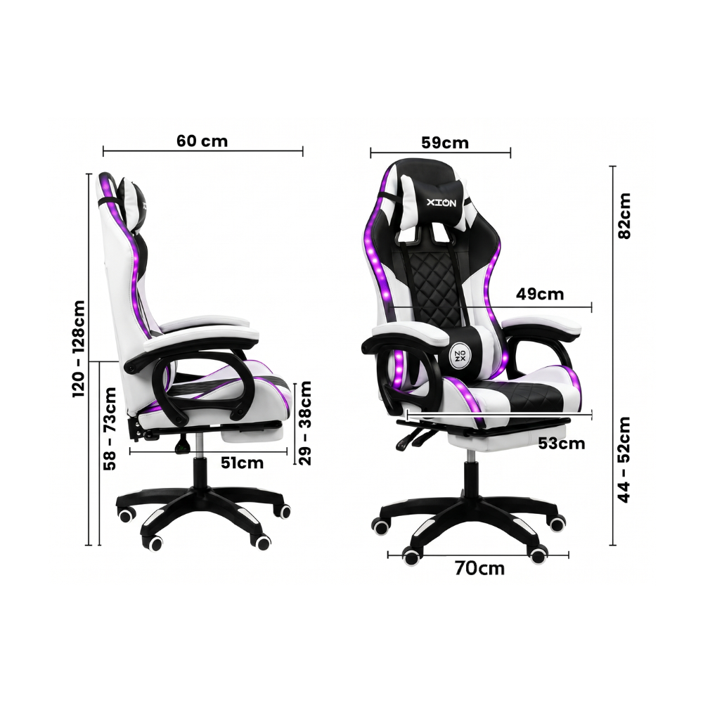 SILLA GAMER RAVEN XION CON LUCES RGB, CONTROL, MASAJEADOR LUMBAR, POSAPIÉS, MÁX 120KG, RECLINACIÓN 135° GRIS - 8