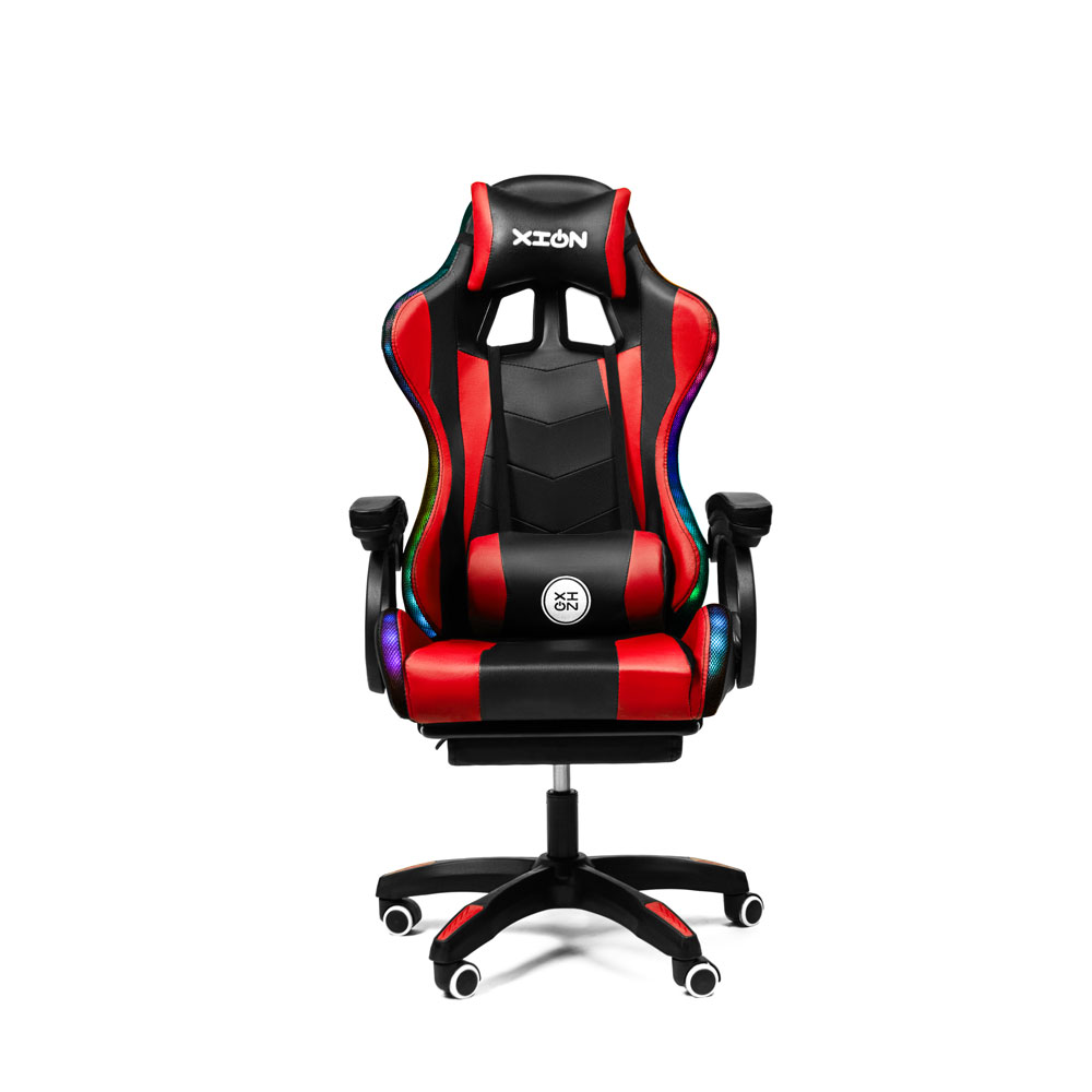 SILLA GAMER RAVEN XION CON LUCES RGB, CONTROL, MASAJEADOR LUMBAR, POSAPIÉS, MÁX 120KG, RECLINACIÓN 135° ROJO - 2
