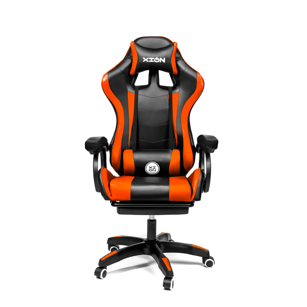 SILLA GAMER RAVEN XION ERGONÓMICA CON MASAJEADOR LUMBAR, POSAPIÉS, MÁX 120KG, RECLINACIÓN 135° NARANJA - 5