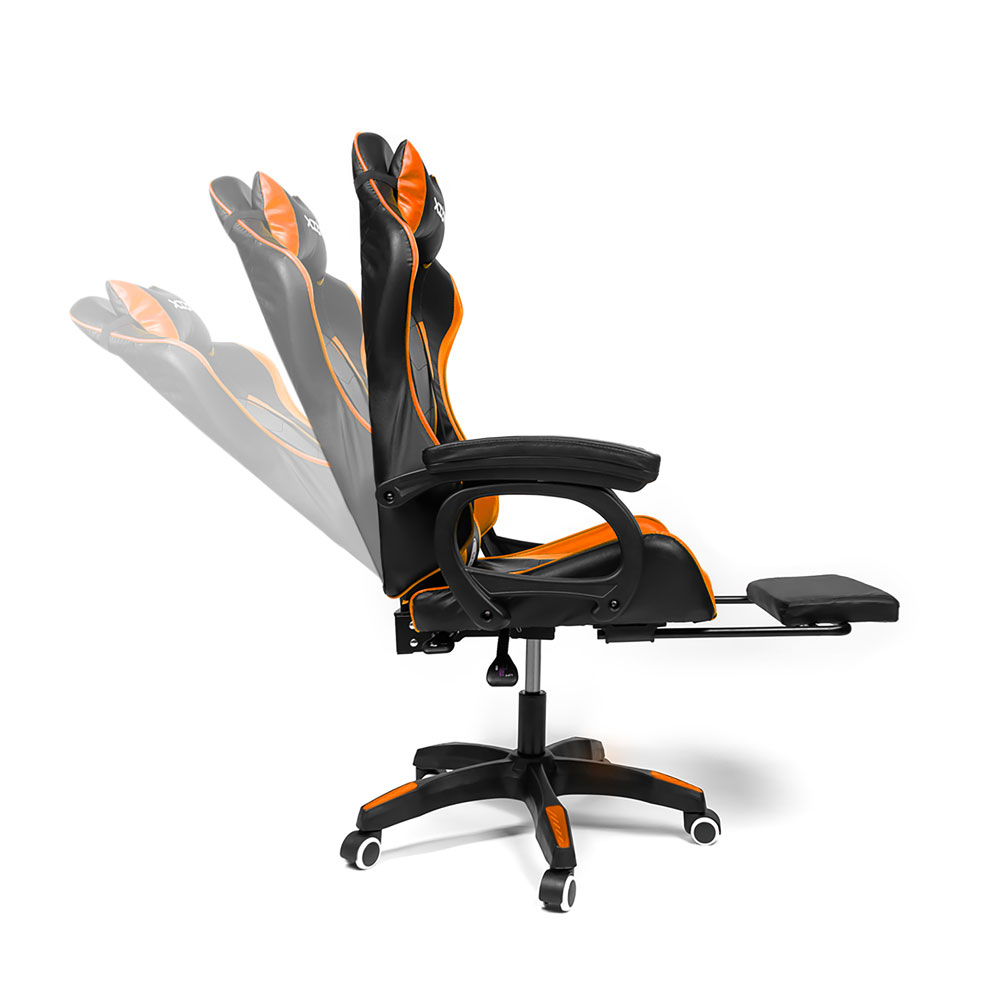 SILLA GAMER RAVEN XION ERGONÓMICA CON MASAJEADOR LUMBAR, POSAPIÉS, MÁX 120KG, RECLINACIÓN 135° NARANJA - 6