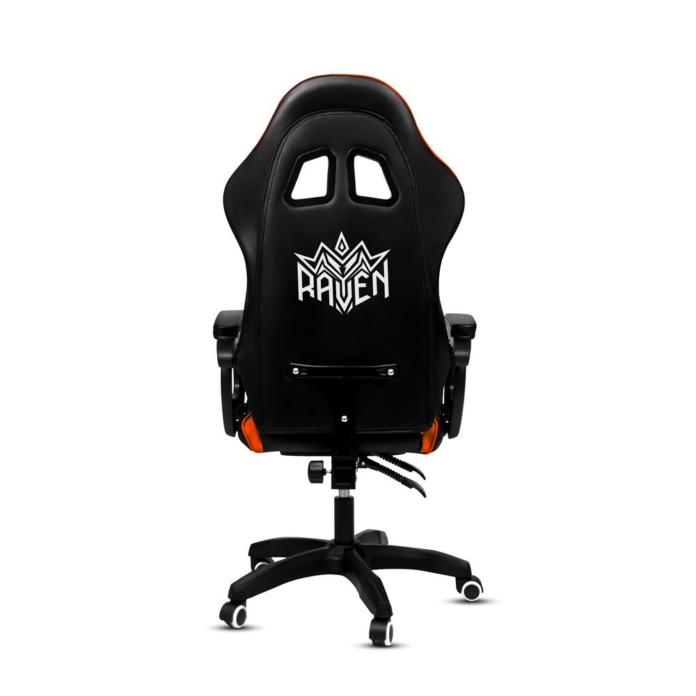SILLA GAMER RAVEN XION ERGONÓMICA CON MASAJEADOR LUMBAR, POSAPIÉS, MÁX 120KG, RECLINACIÓN 135° NARANJA - 7