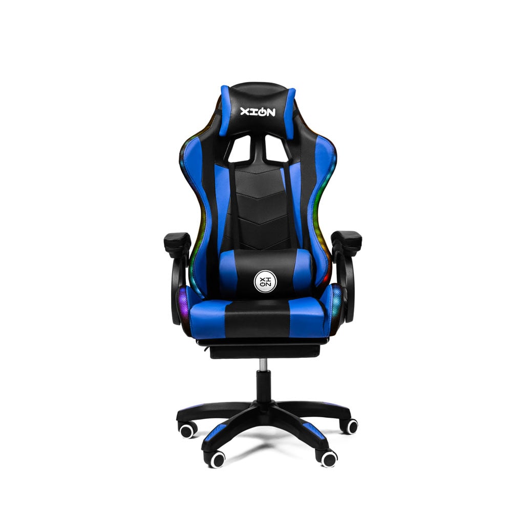 SILLA GAMER RAVEN XION CON LUCES RGB, CONTROL, MASAJEADOR LUMBAR, POSAPIÉS, MÁX 120KG, RECLINACIÓN 135° AZUL - 3