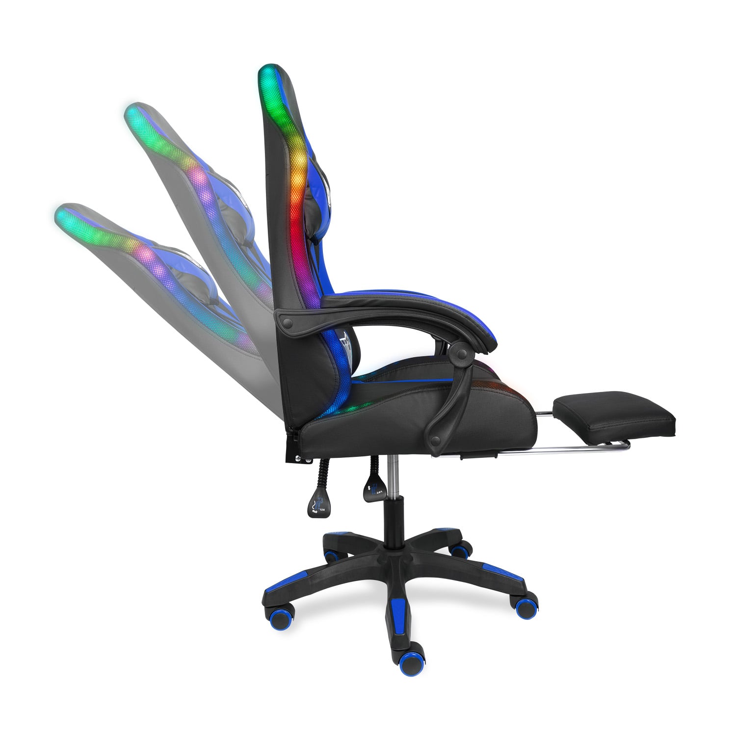 SILLA GAMER RAVEN XION CON LUCES RGB, CONTROL, MASAJEADOR LUMBAR, POSAPIÉS, MÁX 120KG, RECLINACIÓN 135° AZUL - 4