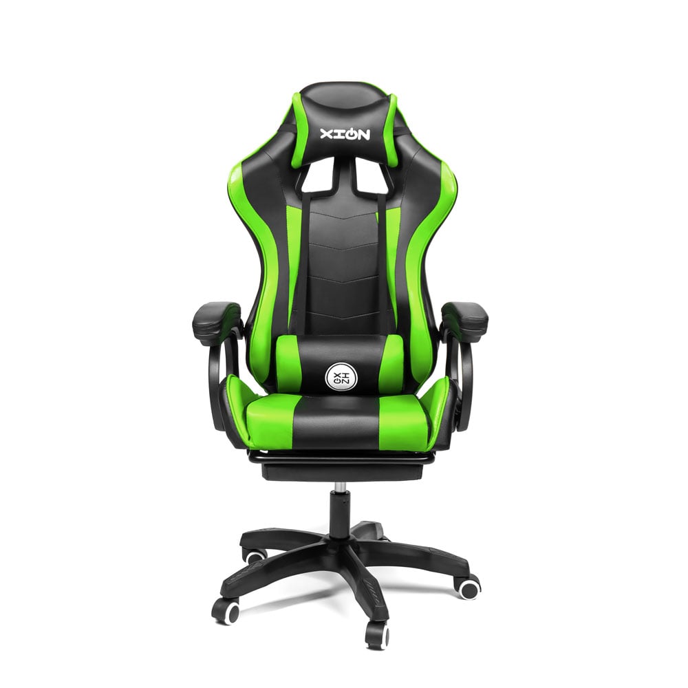 SILLA GAMER RAVEN XION ERGONÓMICA CON MASAJEADOR LUMBAR, POSAPIÉS, MÁX 120KG, RECLINACIÓN 135° VERDE - 5
