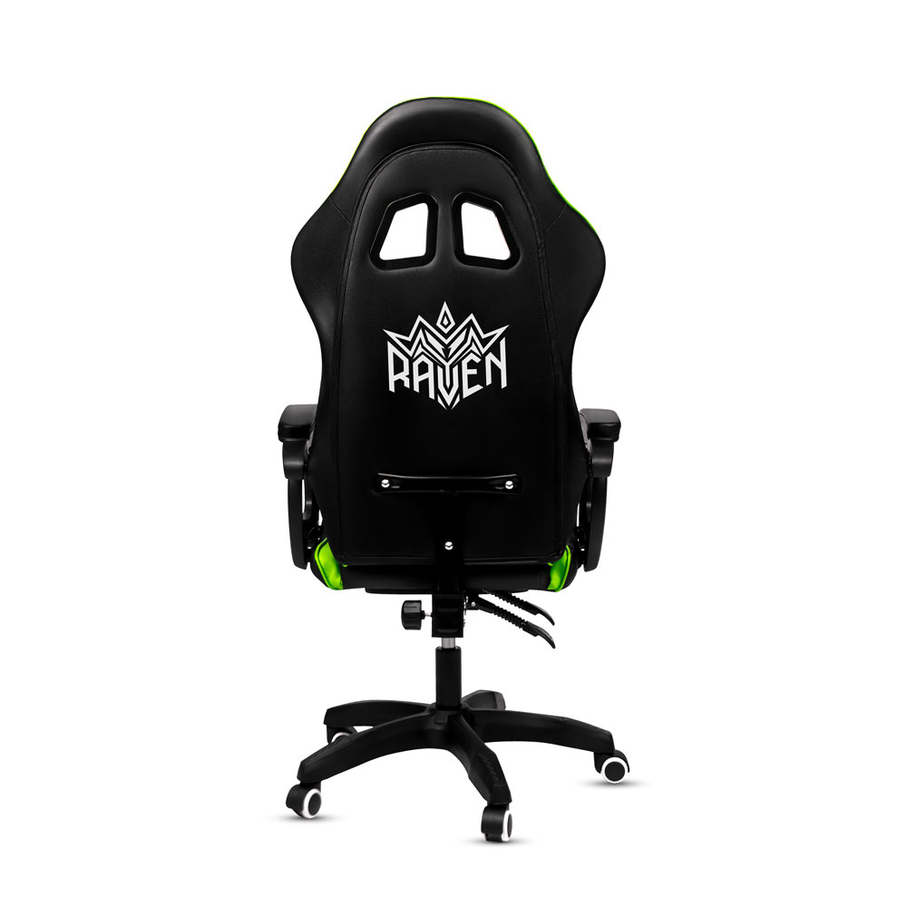 SILLA GAMER RAVEN XION ERGONÓMICA CON MASAJEADOR LUMBAR, POSAPIÉS, MÁX 120KG, RECLINACIÓN 135° VERDE - 7
