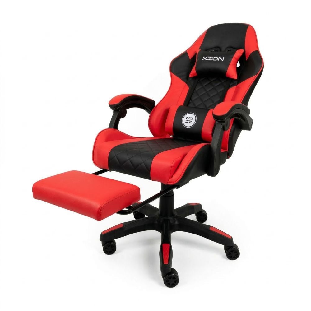 SILLA GAMER RAVEN XION ERGONÓMICA CON MASAJEADOR LUMBAR, POSAPIÉS, MÁX 120KG, RECLINACIÓN 135° ROJO - 1