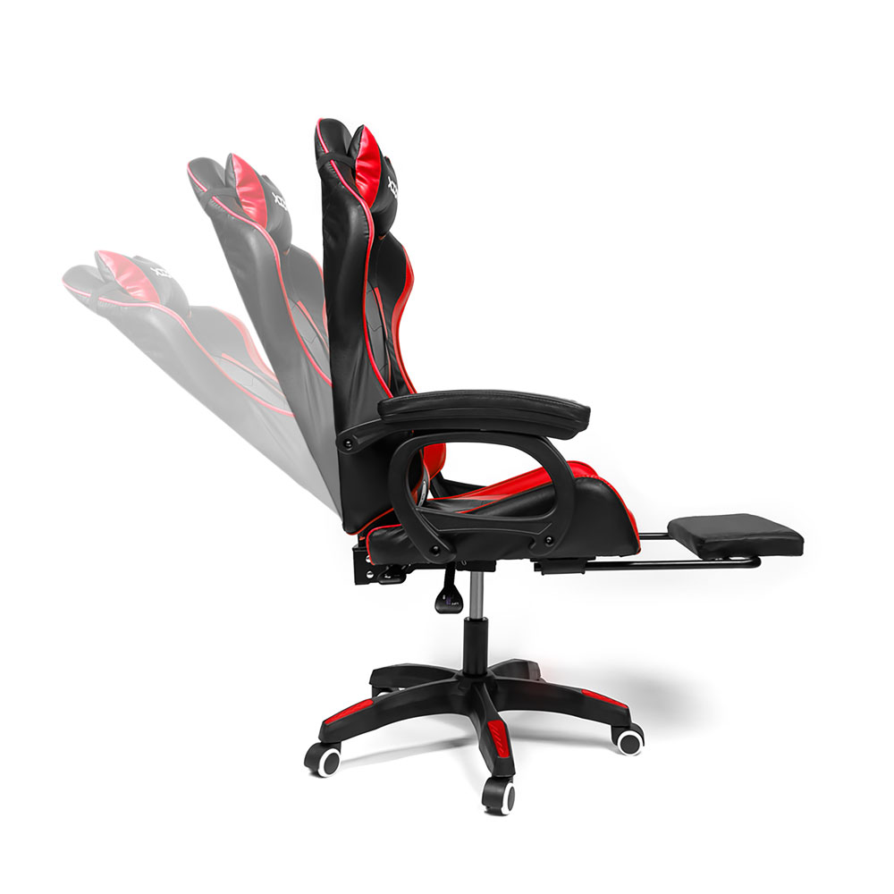 SILLA GAMER RAVEN XION ERGONÓMICA CON MASAJEADOR LUMBAR, POSAPIÉS, MÁX 120KG, RECLINACIÓN 135° ROJO - 6