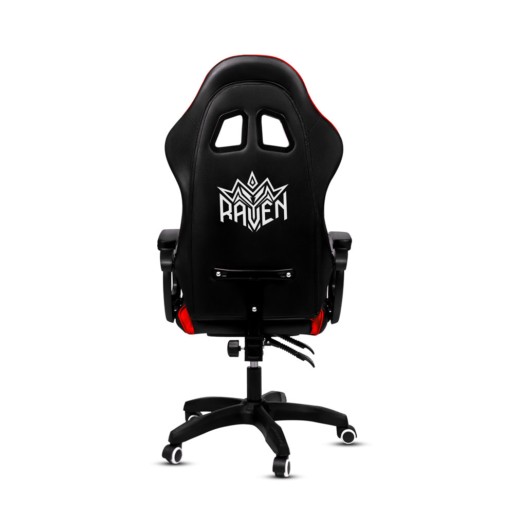 SILLA GAMER RAVEN XION ERGONÓMICA CON MASAJEADOR LUMBAR, POSAPIÉS, MÁX 120KG, RECLINACIÓN 135° ROJO - 7