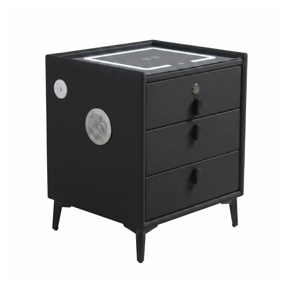 MESA DE NOCHE SMART DECOKASA CON SENSOR DE HUELLA DACTILAR, PARLANTE BLUETOOTH, CARGA INALÁMBRICA Y LUZ LED TÁCTIL NEGRO - 6