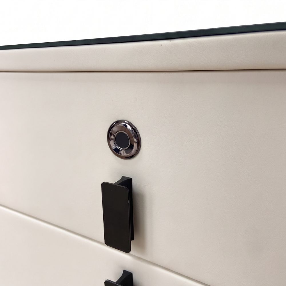 MESA DE NOCHE SMART DECOKASA CON SENSOR DE HUELLA DACTILAR, PARLANTE BLUETOOTH, CARGA INALÁMBRICA Y LUZ LED TÁCTIL BLANCO - 6