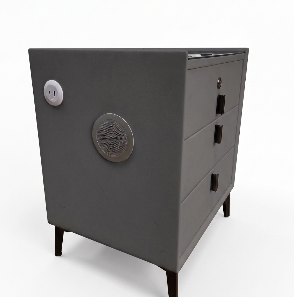 MESA DE NOCHE SMART DECOKASA CON SENSOR DE HUELLA DACTILAR, PARLANTE BLUETOOTH, CARGA INALÁMBRICA Y LUZ LED TÁCTIL PLOMO - 2
