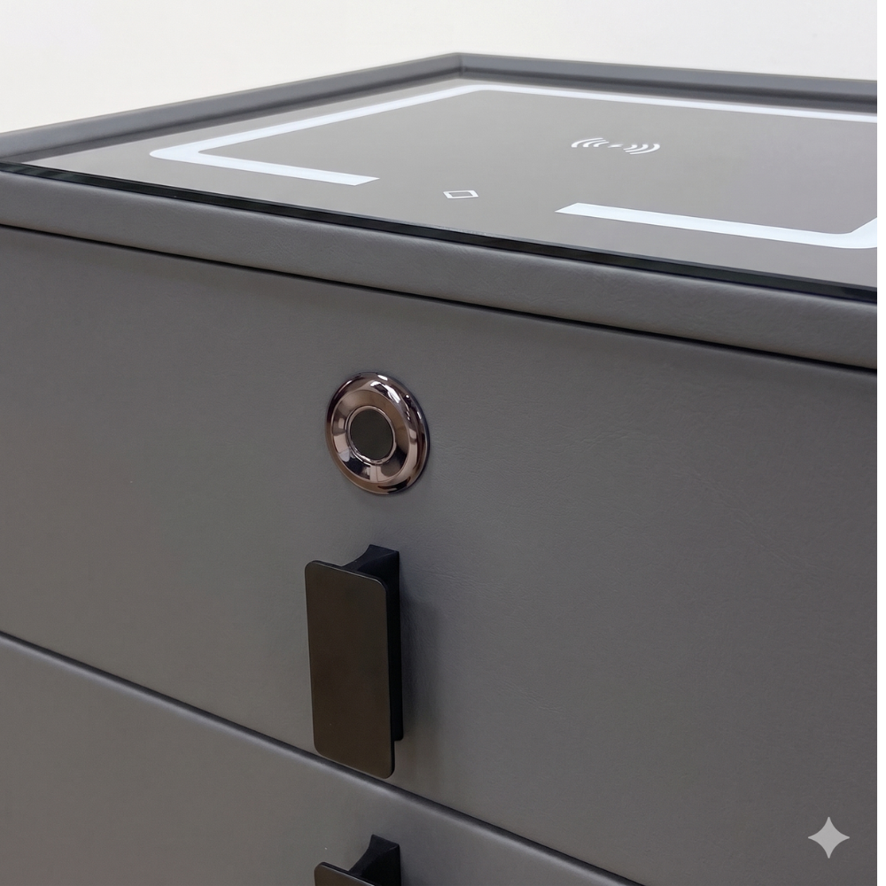 MESA DE NOCHE SMART DECOKASA CON SENSOR DE HUELLA DACTILAR, PARLANTE BLUETOOTH, CARGA INALÁMBRICA Y LUZ LED TÁCTIL PLOMO - 4