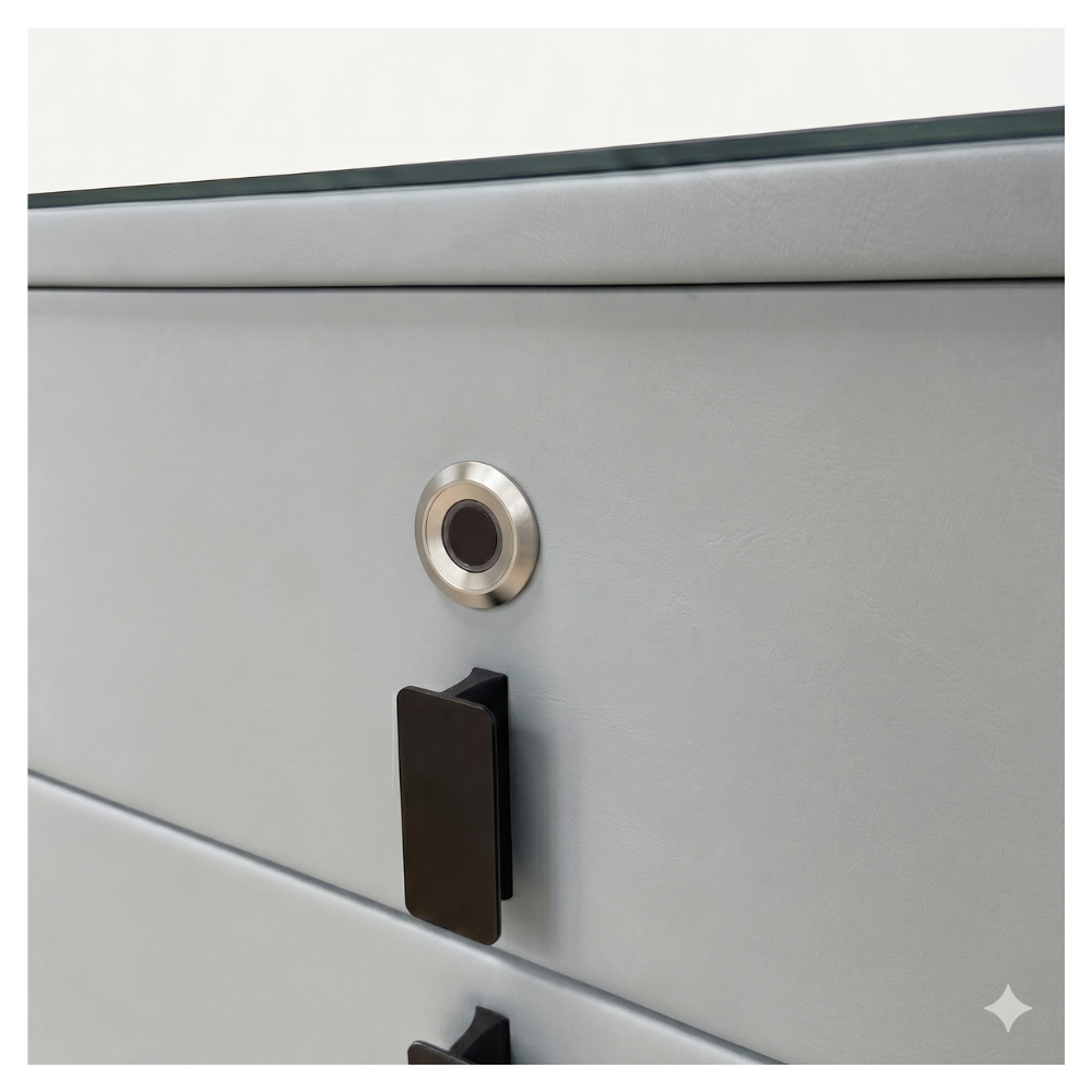 MESA DE NOCHE SMART DECOKASA CON SENSOR DE HUELLA DACTILAR, PARLANTE BLUETOOTH, CARGA INALÁMBRICA Y LUZ LED TÁCTIL GRIS - 6