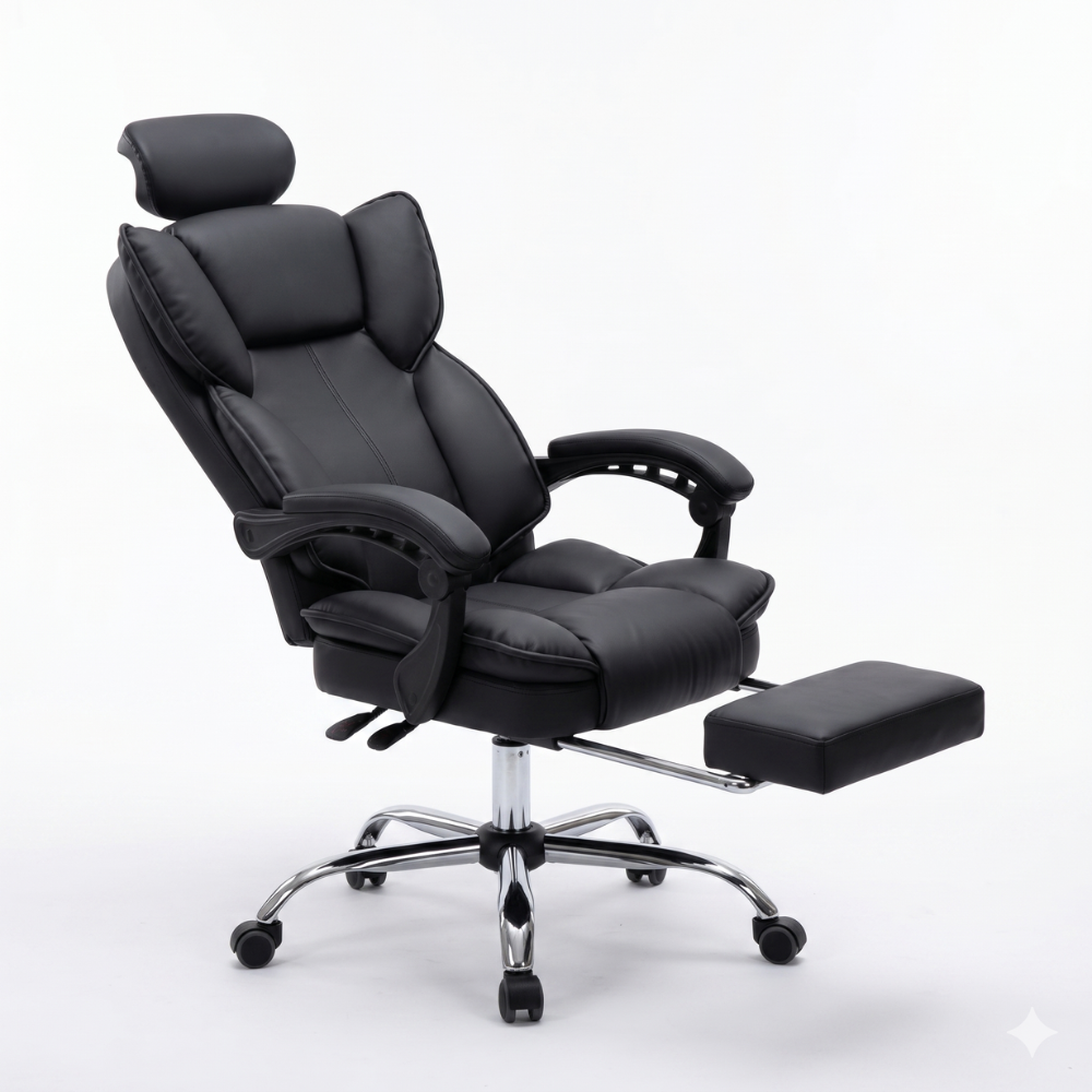 SILLA DE OFICINA GERENCIAL 777 XION ERGONÓMICA DE CUERO PU CON POSAPIÉS Y REPOSACABEZAS REGULABLE NEGRO - 1