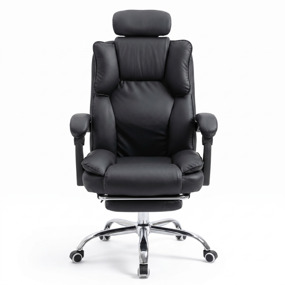 SILLA DE OFICINA GERENCIAL 777 XION ERGONÓMICA DE CUERO PU CON POSAPIÉS Y REPOSACABEZAS REGULABLE NEGRO - 2