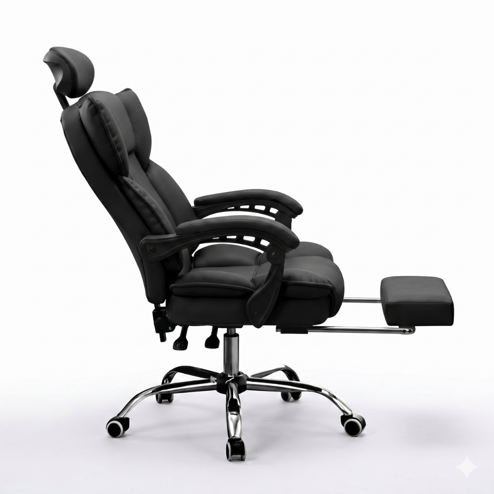 SILLA DE OFICINA GERENCIAL 777 XION ERGONÓMICA DE CUERO PU CON POSAPIÉS Y REPOSACABEZAS REGULABLE NEGRO - 3