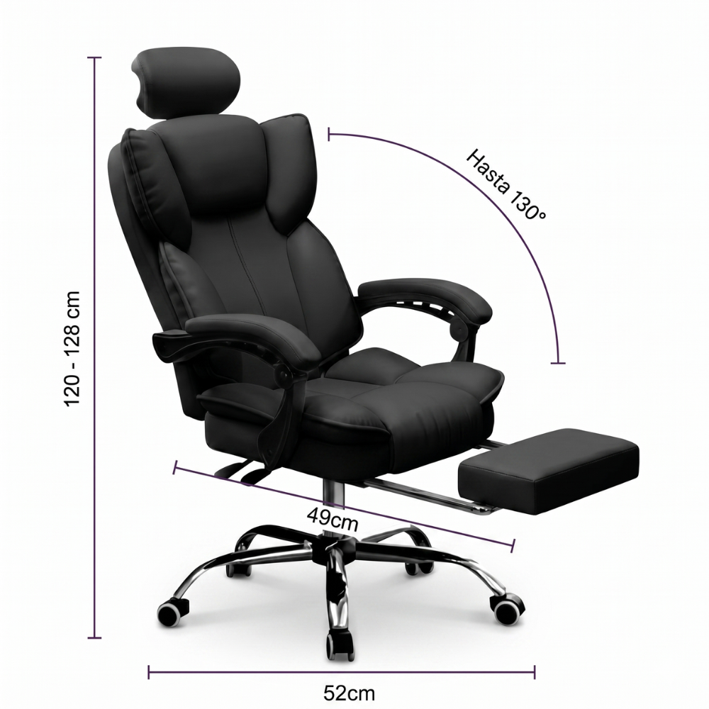 SILLA DE OFICINA GERENCIAL 777 XION ERGONÓMICA DE CUERO PU CON POSAPIÉS Y REPOSACABEZAS REGULABLE NEGRO - 7