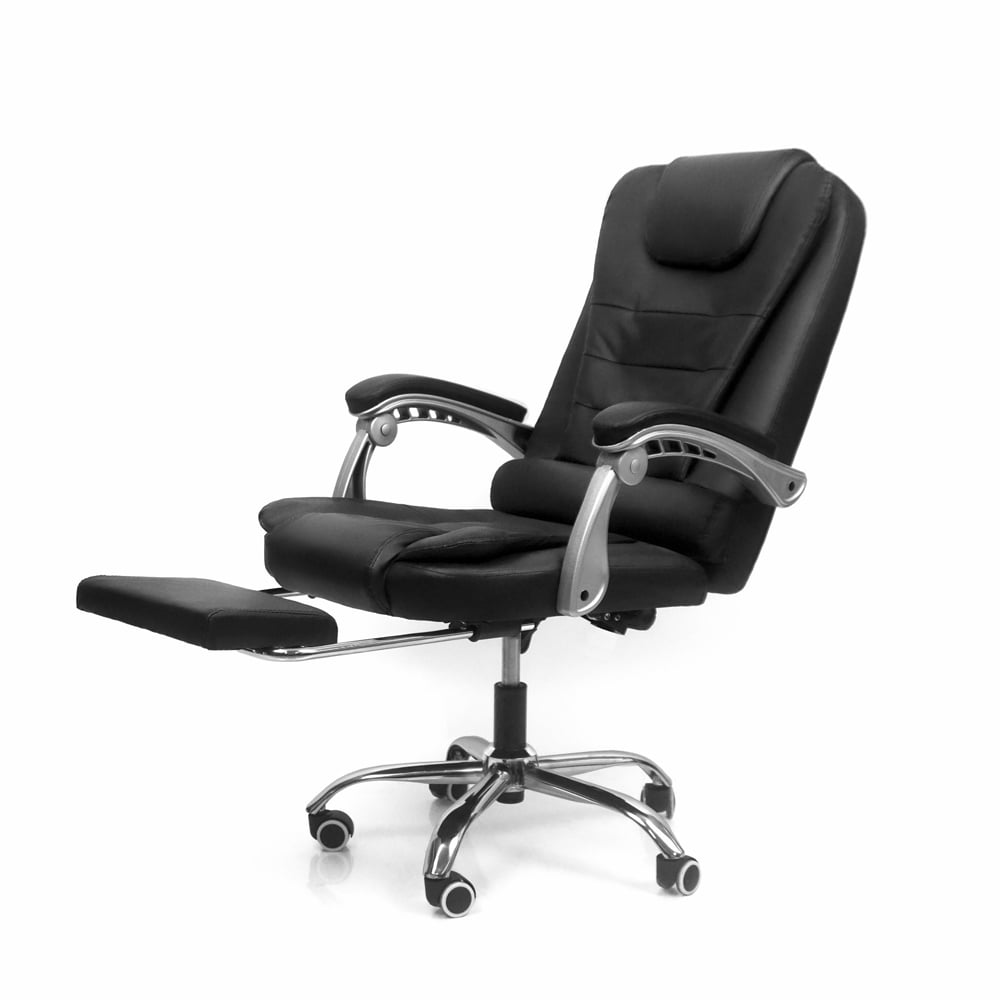 SILLA DE OFICINA GERENCIAL 707 XION ERGONÓMICA DE CUERO PU CON POSAPIÉS, MASAJEADOR LUMBAR Y RECLINACIÓN 135 GRADOS NEGRO - 1