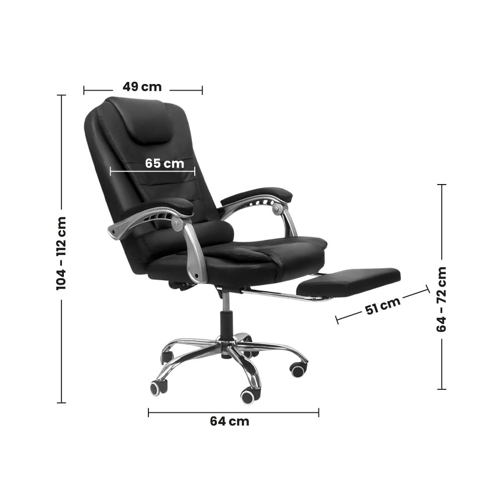 SILLA DE OFICINA GERENCIAL 707 XION ERGONÓMICA DE CUERO PU CON POSAPIÉS, MASAJEADOR LUMBAR Y RECLINACIÓN 135 GRADOS NEGRO - 6