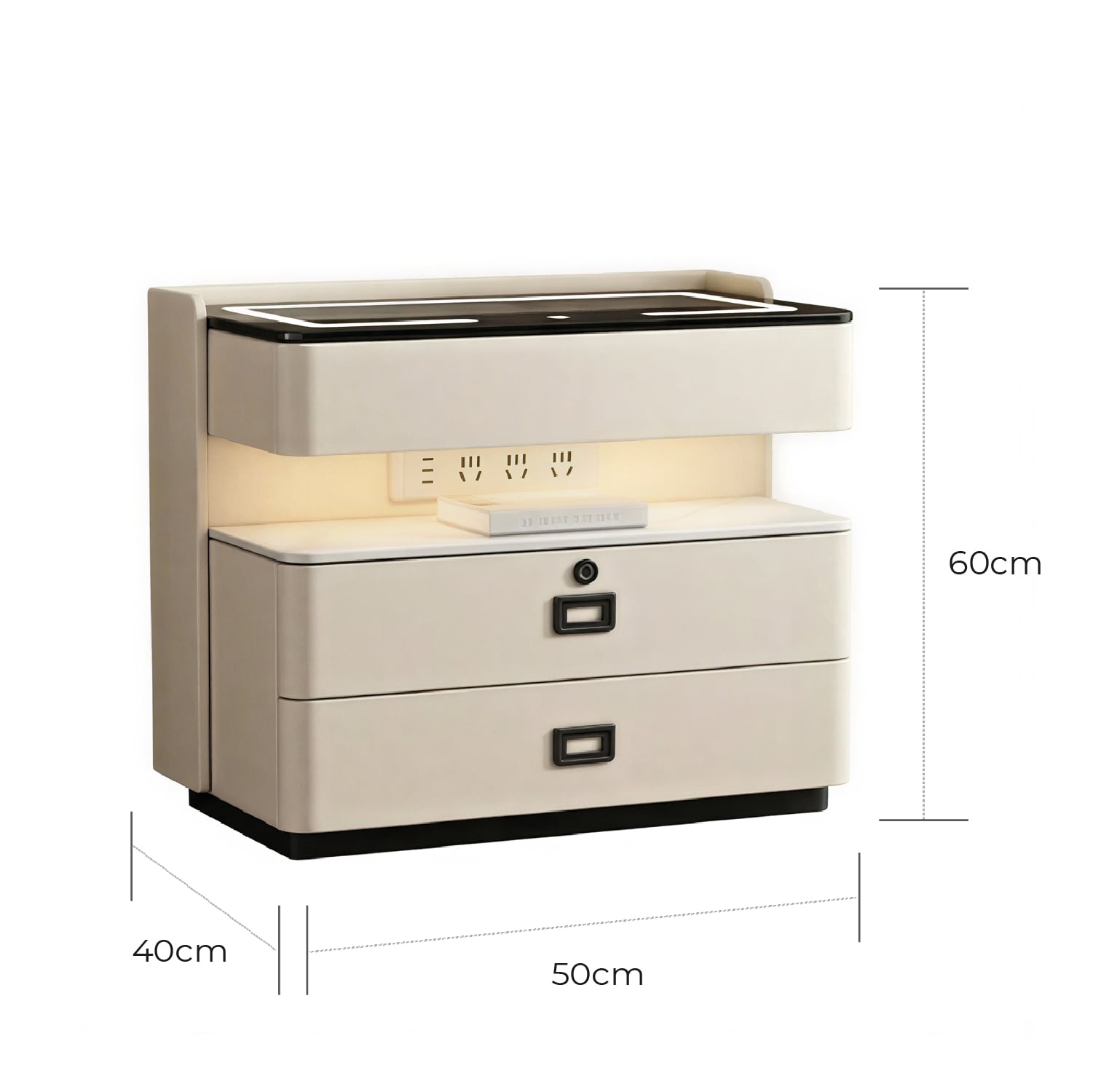 MESA DE NOCHE SMART VR. 8 DE MADERA CON HUELLA DACTILAR, CARGA INALÁMBRICA, PARLANTE BLUETOOTH, USB, LUZ REGULABLE Y CAJONES - 4