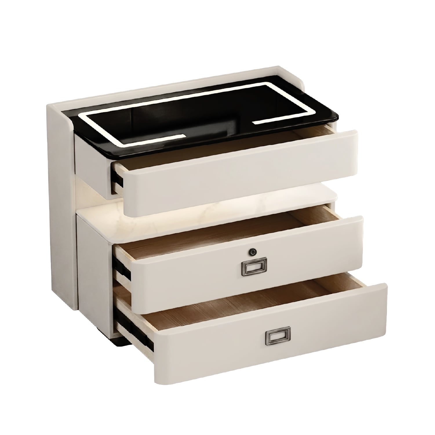 MESA DE NOCHE SMART VR. 8 DE MADERA CON HUELLA DACTILAR, CARGA INALÁMBRICA, PARLANTE BLUETOOTH, USB, LUZ REGULABLE Y CAJONES - 6