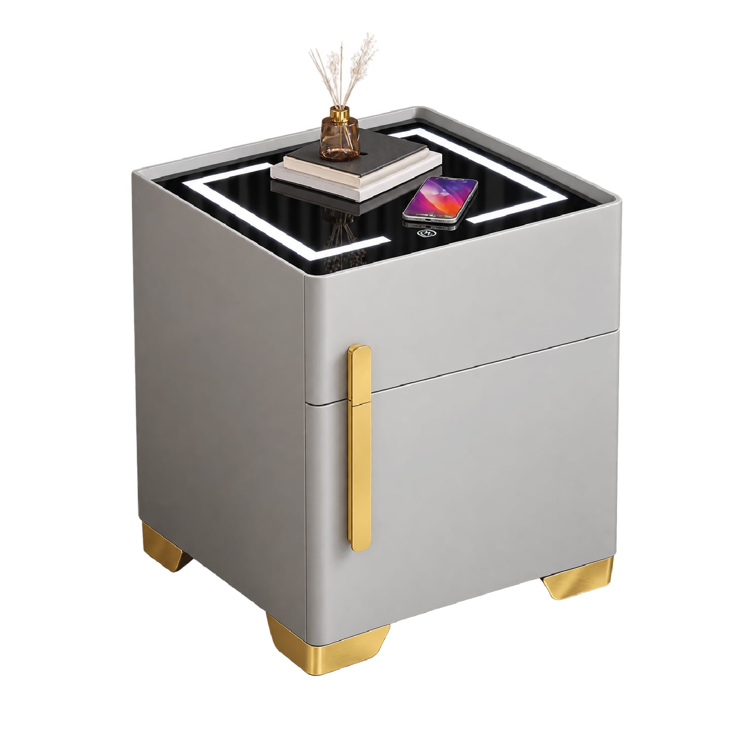 MESA DE NOCHE SMART VR. 2 DE MADERA CON BÓVEDA INTERNA, CLAVE, CARGA INALÁMBRICA, PARLANTE BLUETOOTH, USB Y LUZ REGULABLE - 2