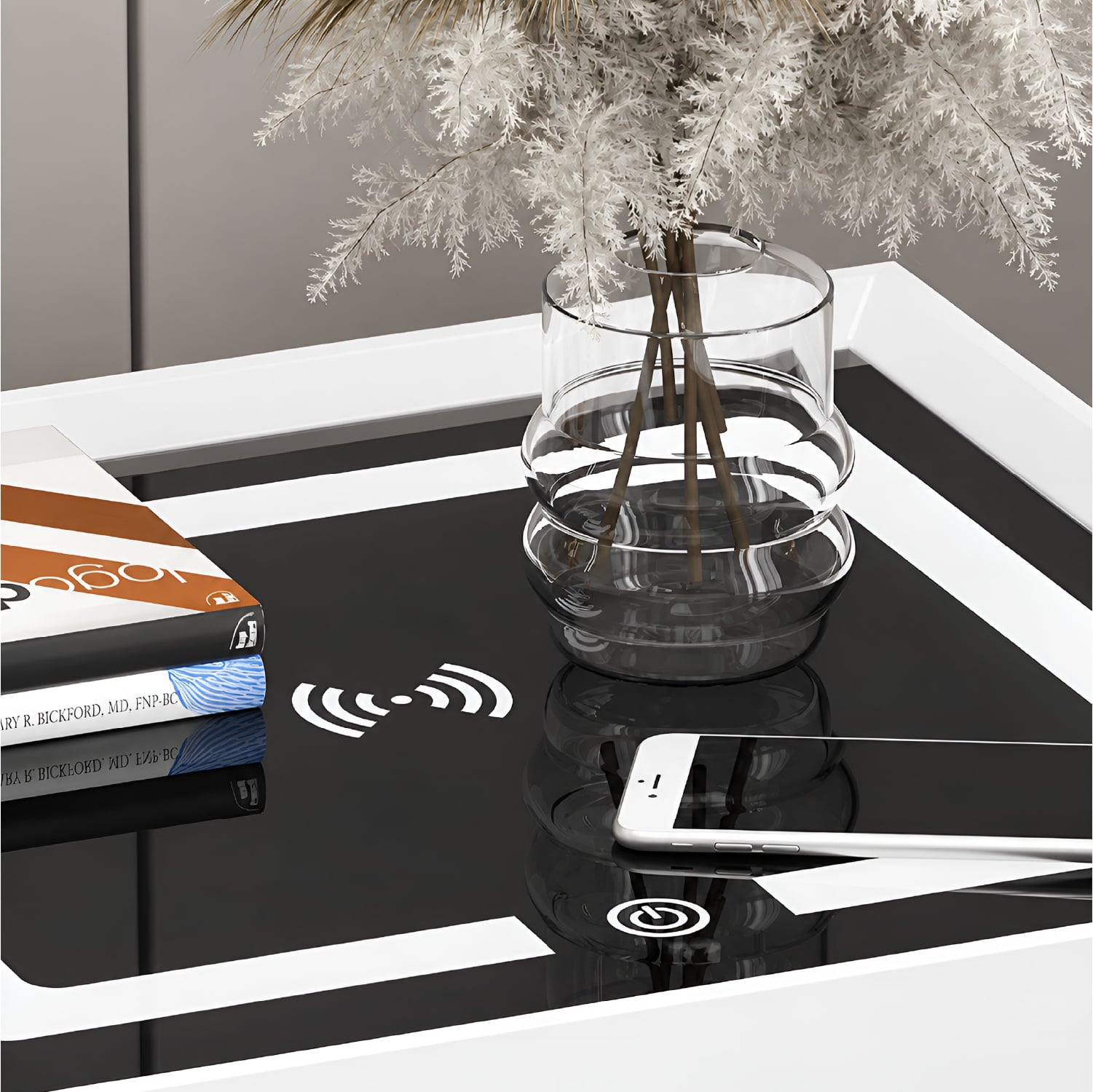 MESA DE NOCHE SMART VR. 2 DE MADERA CON BÓVEDA INTERNA, CLAVE, CARGA INALÁMBRICA, PARLANTE BLUETOOTH, USB Y LUZ REGULABLE - 6