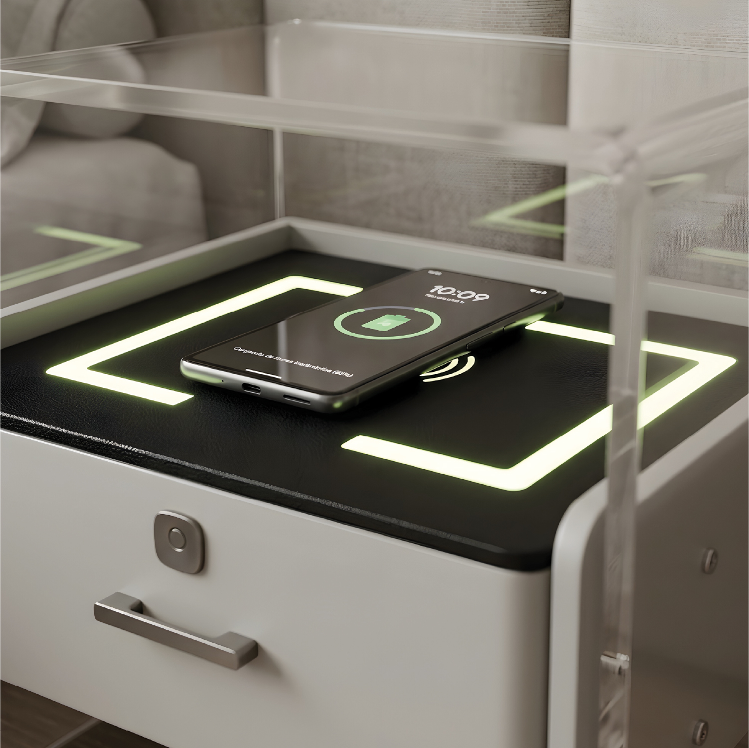 MESA DE NOCHE SMART VR. 3 DE MADERA CON HUELLA DACTILAR, CARGA INALÁMBRICA, DOBLE PARLANTE BLUETOOTH, USB Y LUZ DE 3 TONOS - 6