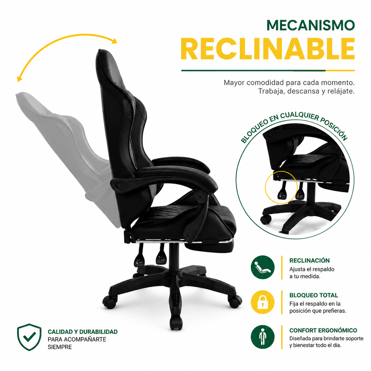 SILLA GAMER BYD NEGRO/NEGRO CON REPOSAPIÉS MÖBELART - 3