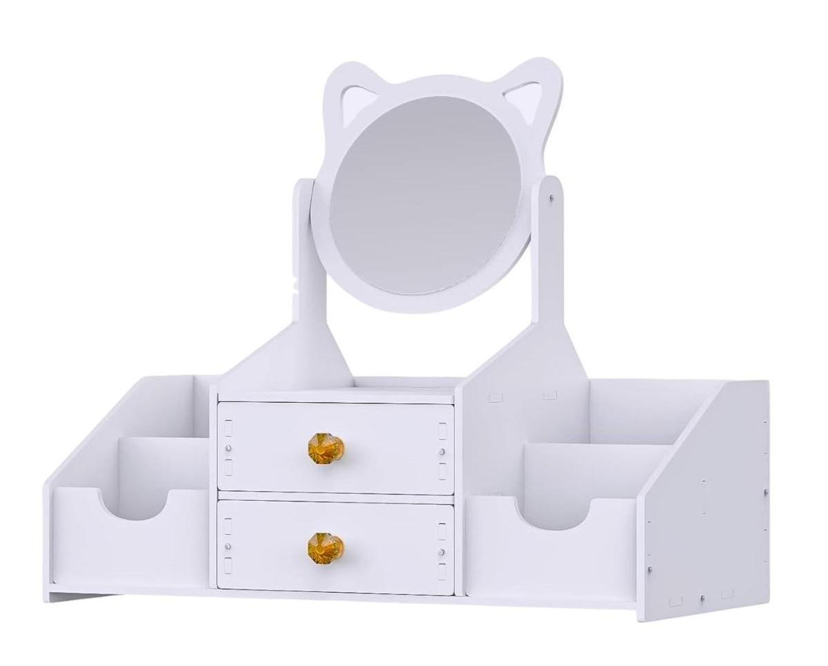ORGANIZADOR MULTIUSOS 2 CAJONES CON ESPEJO MODELO GATITO COLOR BLANCO - 2