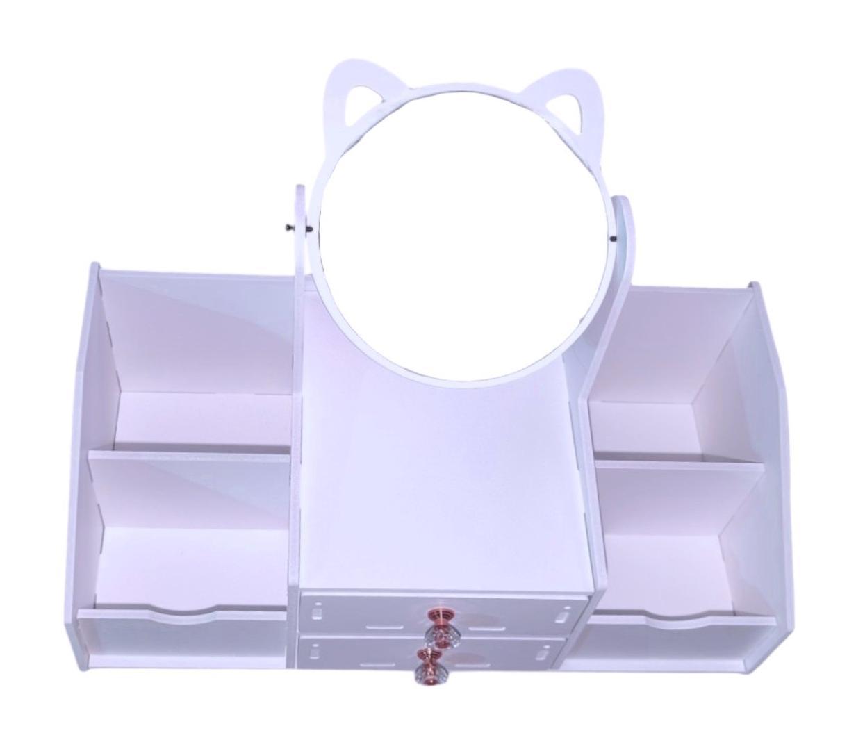 ORGANIZADOR MULTIUSOS 2 CAJONES CON ESPEJO MODELO GATITO COLOR BLANCO - 3