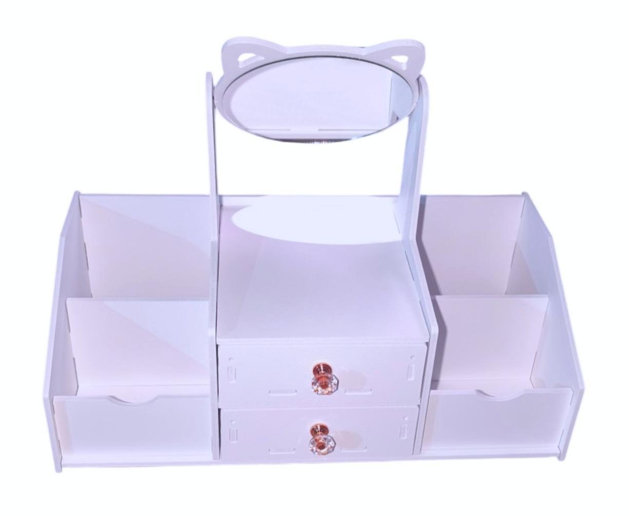 ORGANIZADOR MULTIUSOS 2 CAJONES CON ESPEJO MODELO GATITO COLOR BLANCO - 4