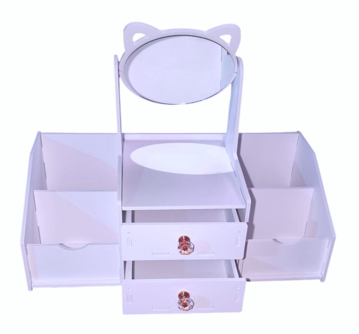 ORGANIZADOR MULTIUSOS 2 CAJONES CON ESPEJO MODELO GATITO COLOR BLANCO - 5
