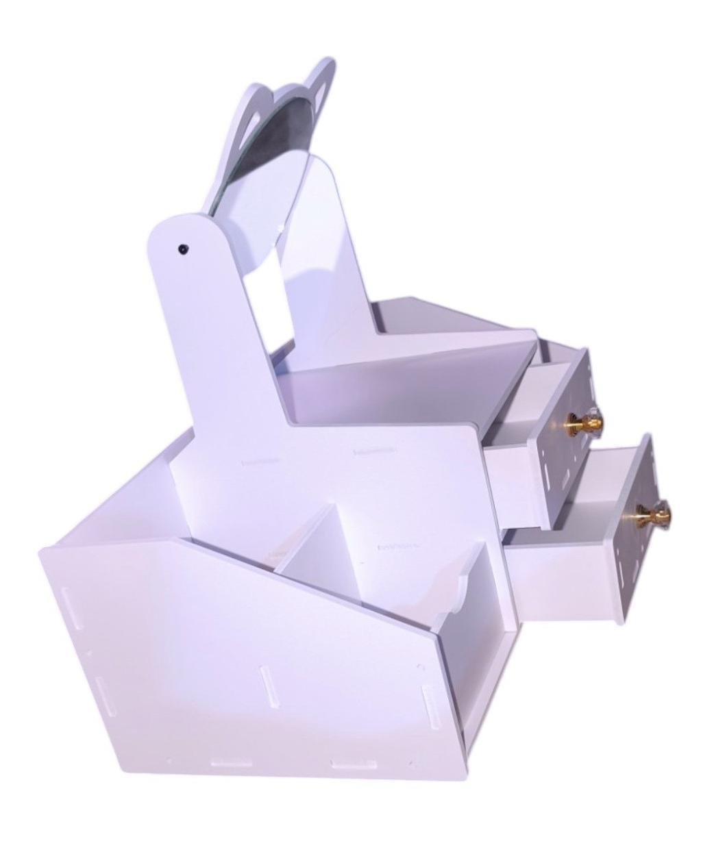 ORGANIZADOR MULTIUSOS 2 CAJONES CON ESPEJO MODELO GATITO COLOR BLANCO - 6
