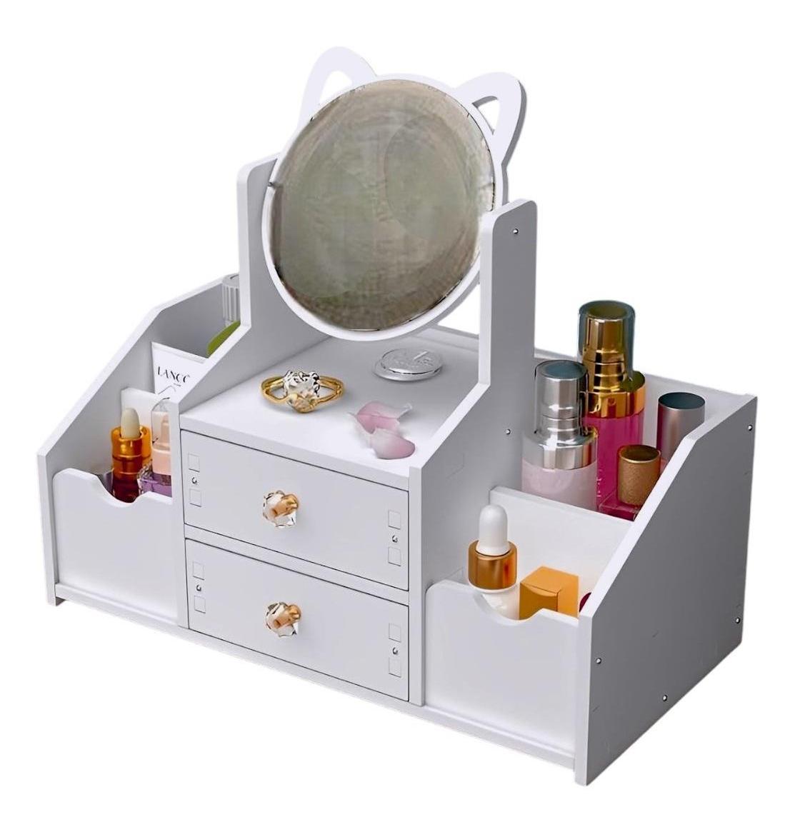 ORGANIZADOR MULTIUSOS 2 CAJONES CON ESPEJO MODELO GATITO COLOR BLANCO - 7