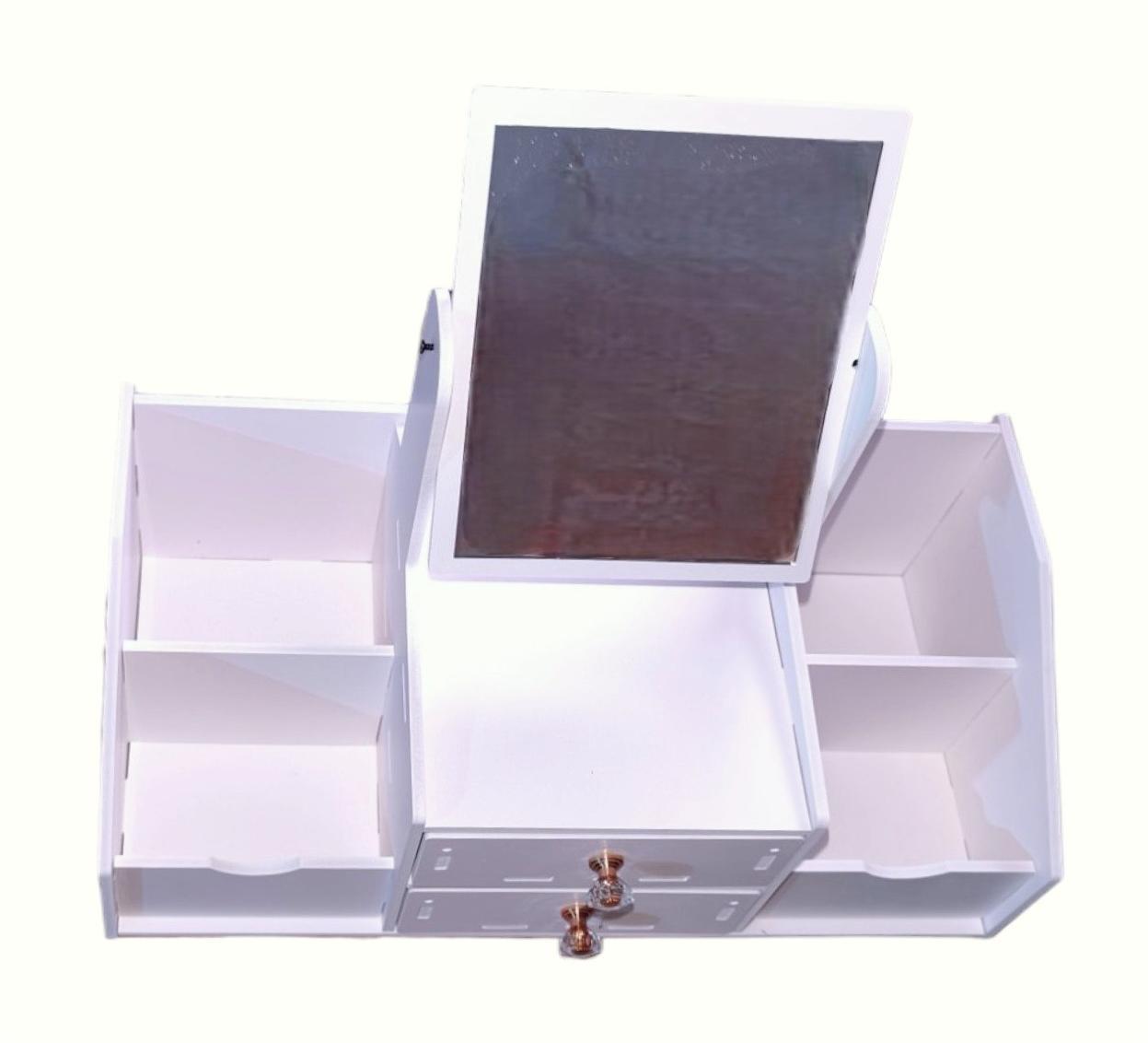 ORGANIZADOR MULTIUSOS 2 CAJONES CON ESPEJO CUADRADO COLOR BLANCO - 4