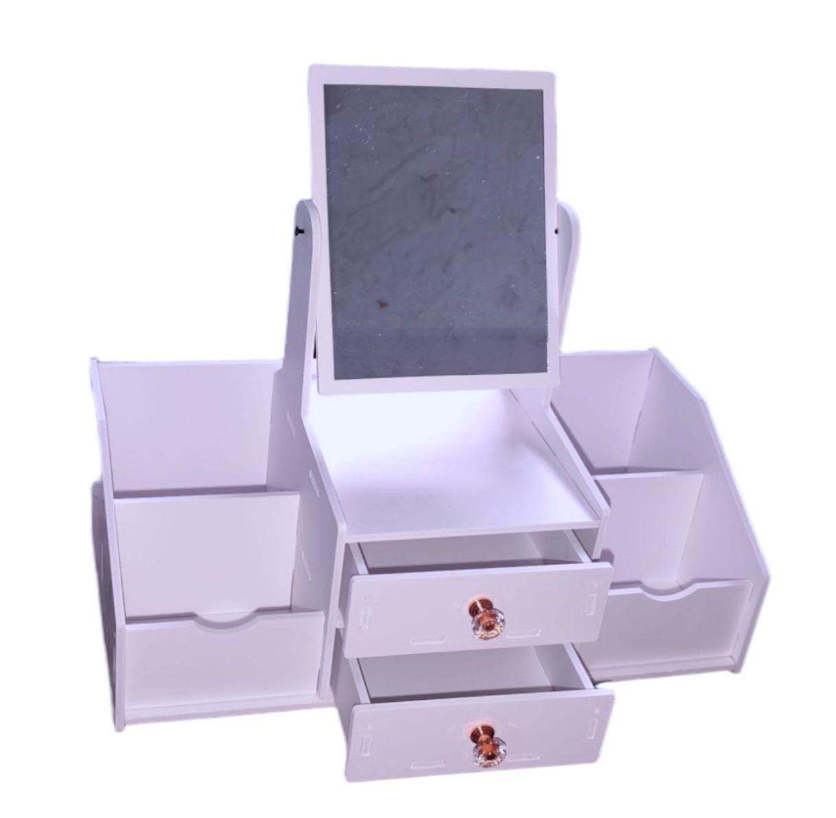 ORGANIZADOR MULTIUSOS 2 CAJONES CON ESPEJO CUADRADO COLOR BLANCO - 6