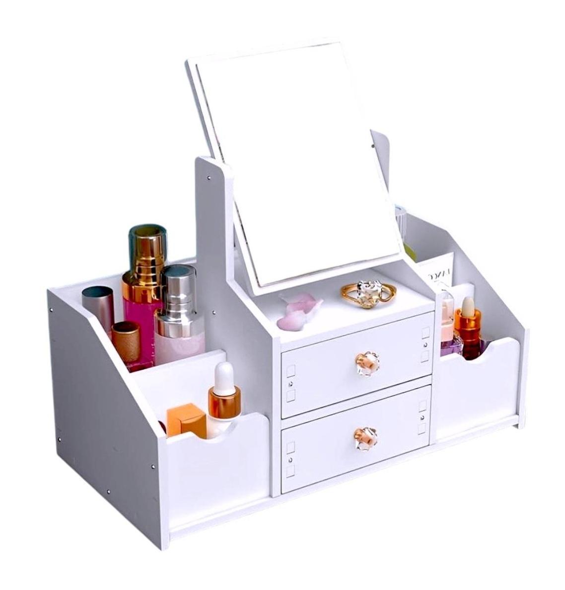 ORGANIZADOR MULTIUSOS 2 CAJONES CON ESPEJO CUADRADO COLOR BLANCO - 7